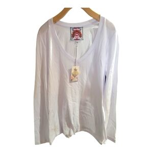 SOLDJohnny Was Women's Size S White Cotton Long Sleeve Layering V-Neck Shirt NWT